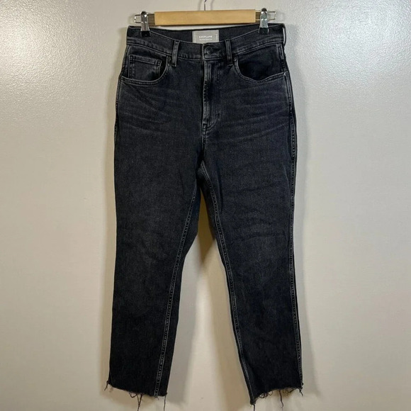 Everlane Cheeky Bootcut Jeans Size 27 Faded Black High Rise Frayed Hem Denim - Picture 1 of 9